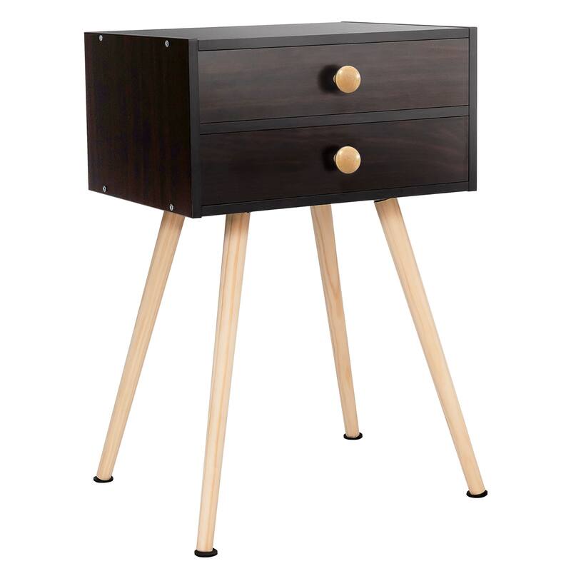 Costway Mid Century Modern 2 Drawers Nightstand Sofa Side Table End - See Details