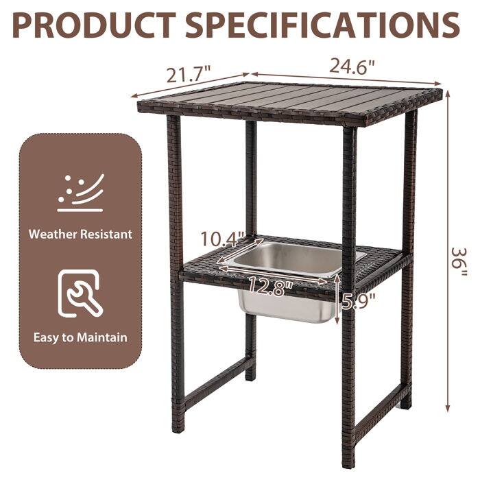 Rectangular 21.7'' L x 24.6'' W Outdoor Bar Table