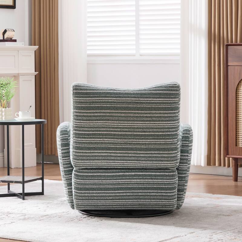 Modern Style 360° Swivel Leisure Chair Fabric Striped Armrest Swivel Chair and metal bracket, suitable for living room, balcony