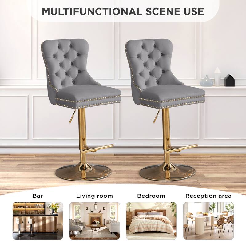 Thick Golden Swivel Velvet Bar Stools Set of 6