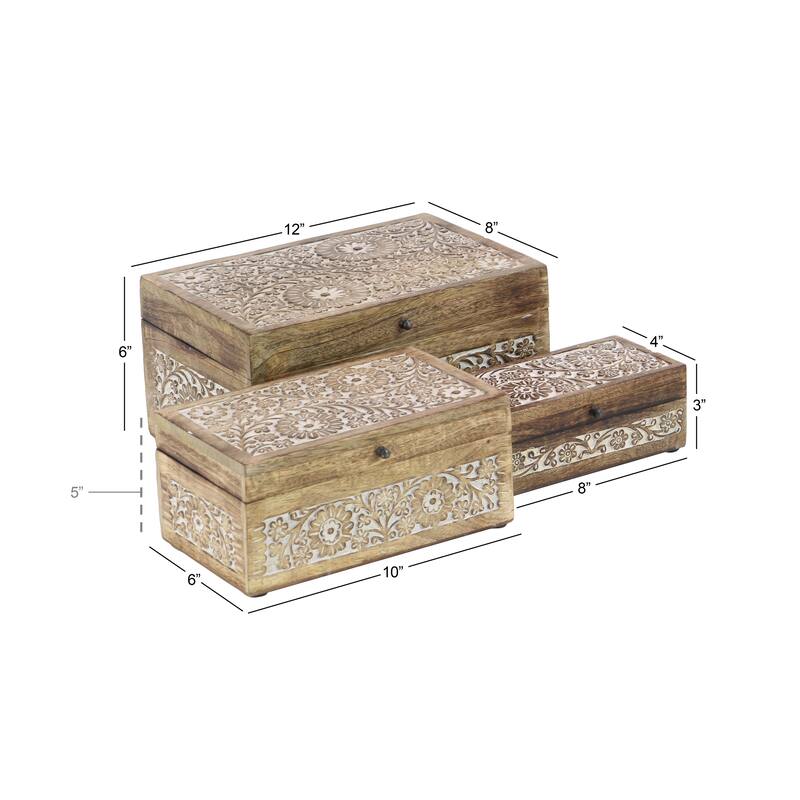 Wood Handmade Box with Hinged Lid (Set of 3)