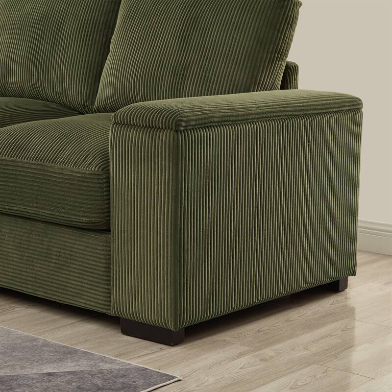 122" Corduroy U-Shaped Sleeper Sectional Sofa with Ottomans & Storage