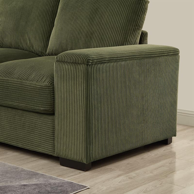 U-Shaped Sectional Sofa with 2 Movable Ottomans, Comfy Corduroy Upholstered 4 Seater Sofa, Lounge Sofa with Storage Armrests