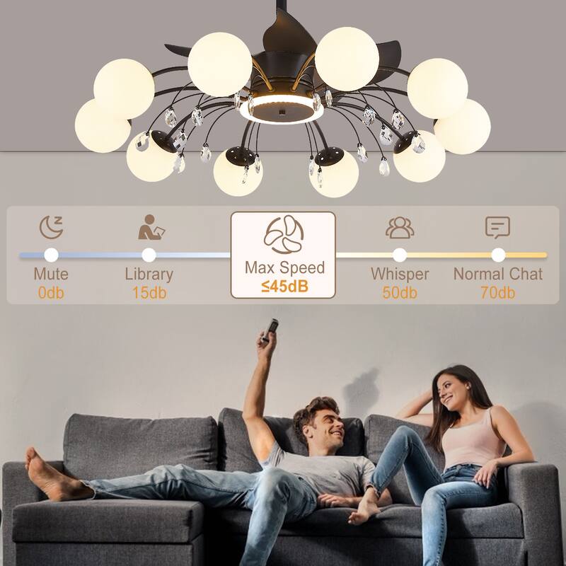 31in. Indoor Gold Modern Ceiling Fan with Light, Reversible Fandelier with Light Bulbs and Remote for Living Room