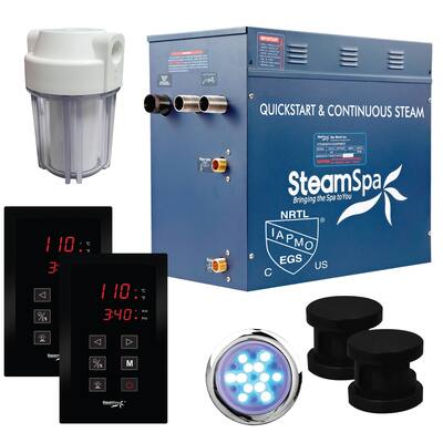 SteamSpa Royal 10.5 KW QuickStart Acu-Steam Touch Panel Bath Generator Package in Matte Black