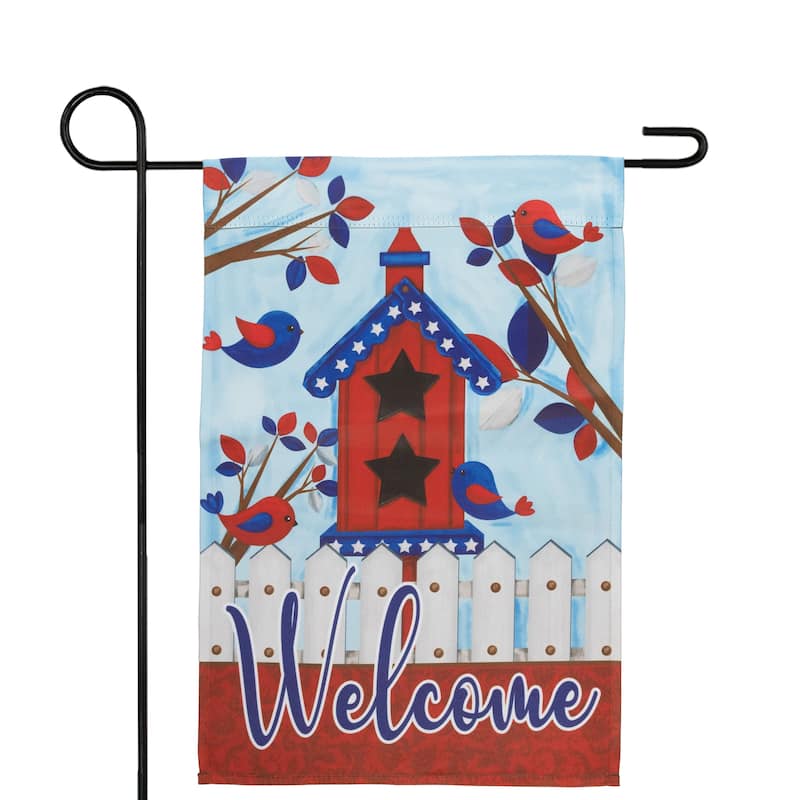 Patriotic Birds Birdhouse "Welcome" Outdoor Garden Flag 18" x 12.5"
