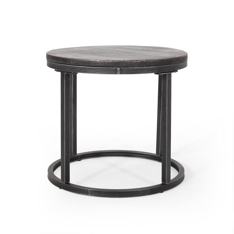 Roomfitters Modern Nesting Coffee Table Set, Rustic Wood Round Tops with Sturdy Metal Base, Space-Saving Design, Set of Three