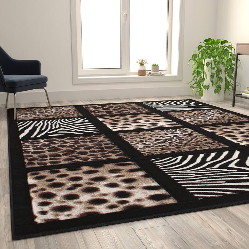 Wildlife Animal Print Area Rug with Raised Squares