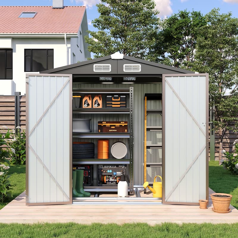AOXUN Outdoor Storage Shed with Lockable Doors and Air Vents for Garden - 6'x4' - With Base