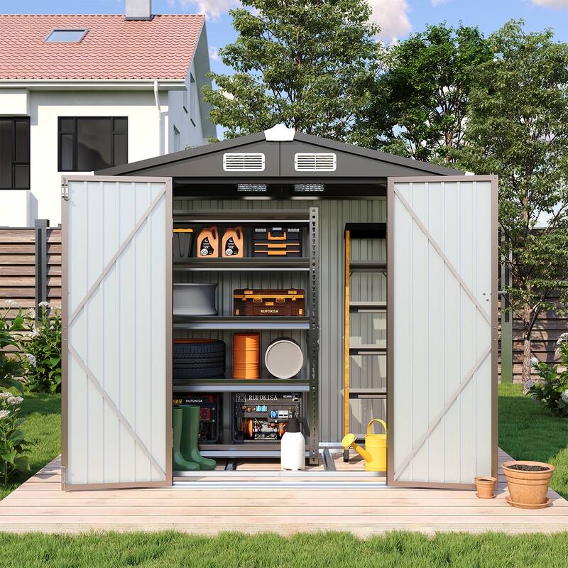 Outdoor Metal Storage Shed With Subfloor Channels ,Lockable Door, Vents for Patio