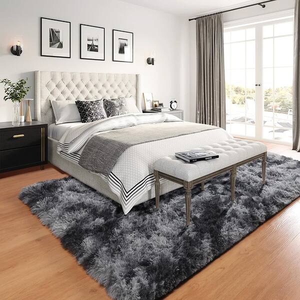 Dark Grey Furry Rug for Living Room 5x8 Non Slip Soft Shag Bed Bath
