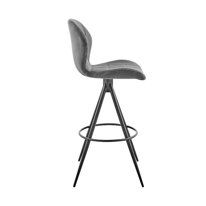 Catalina Modern Bar Stool, Upholstered Bar Chair with Charcoal Gray Fabric and Black Metal Legs