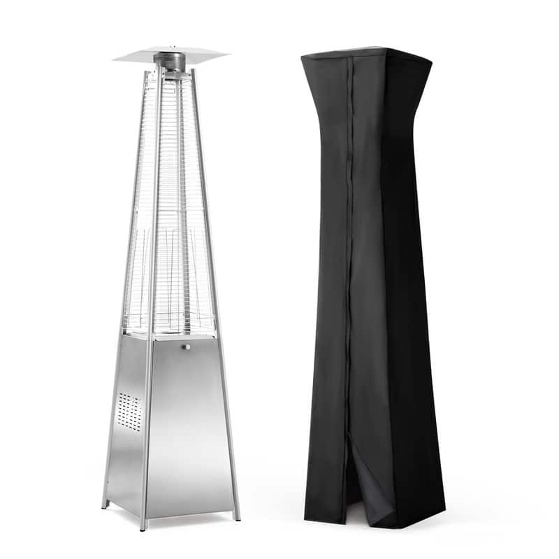 Pamapic 42,000 BTU Outdoor Pyramid Flame Patio Heater with Cover, Wheels - Silver