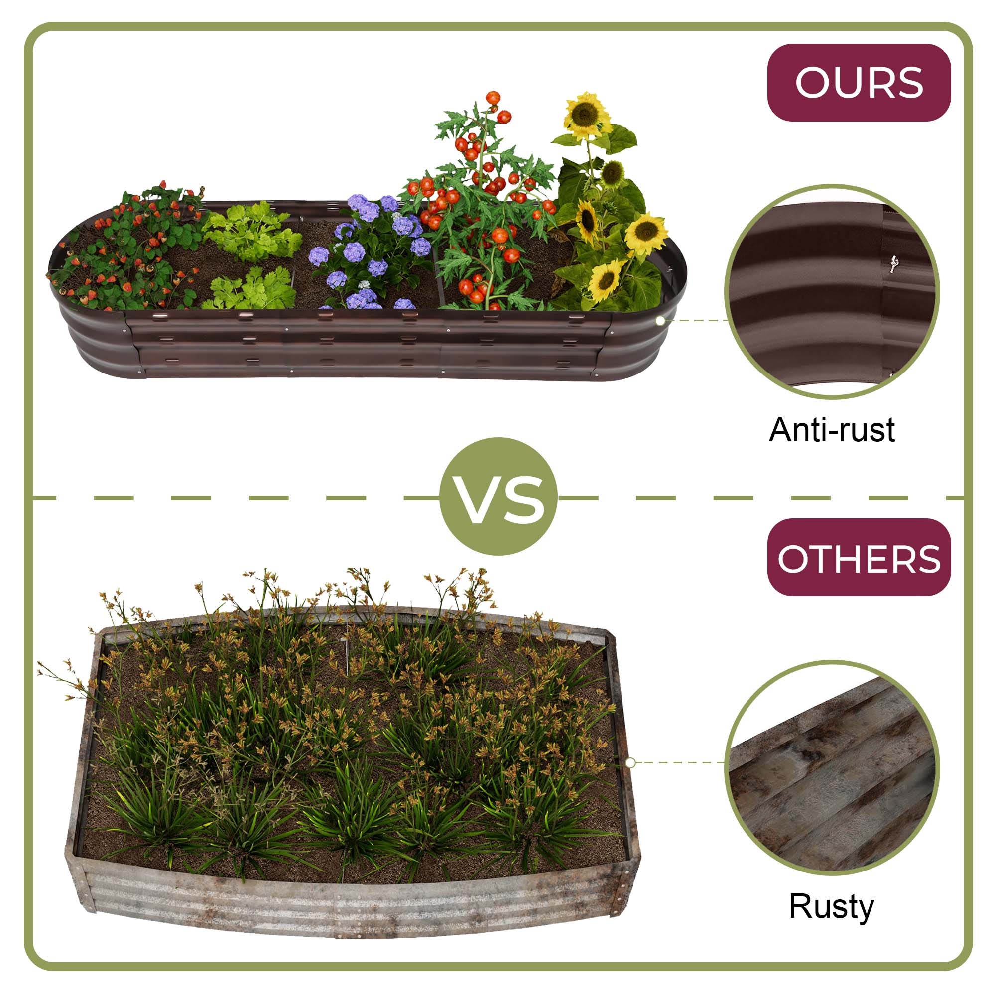 Brown Metal 5.5-Ft Oval Raised Garden Bed Planter - 5.5ft W x 1.625ft D x 0.8ft H