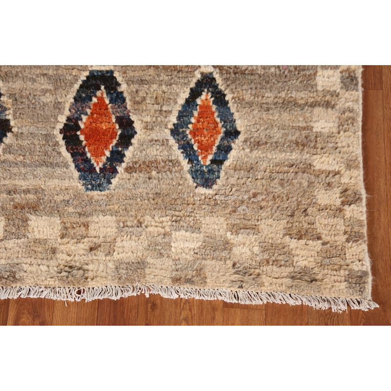 Geometric / Tribal Moroccan Oriental Runner Rug Handmade Wool Carpet - 3'8" x 15'4" - 3'8" x 15'4" - Multi-Color