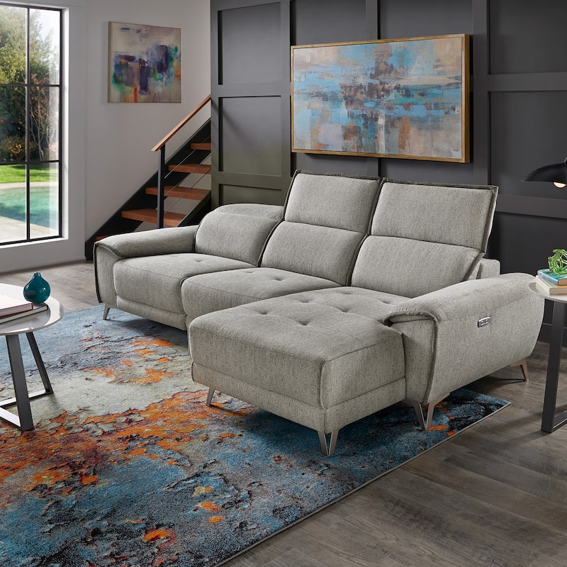 Matera Gray Yarn Dyed Fabric Power Recliner Sectional Sofa with Chaise and USB Charger by iNSPIRE Q Modern