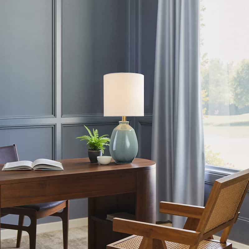 C Cattleya 19in Ceramic Table Lamp with Fabric Linen Shade