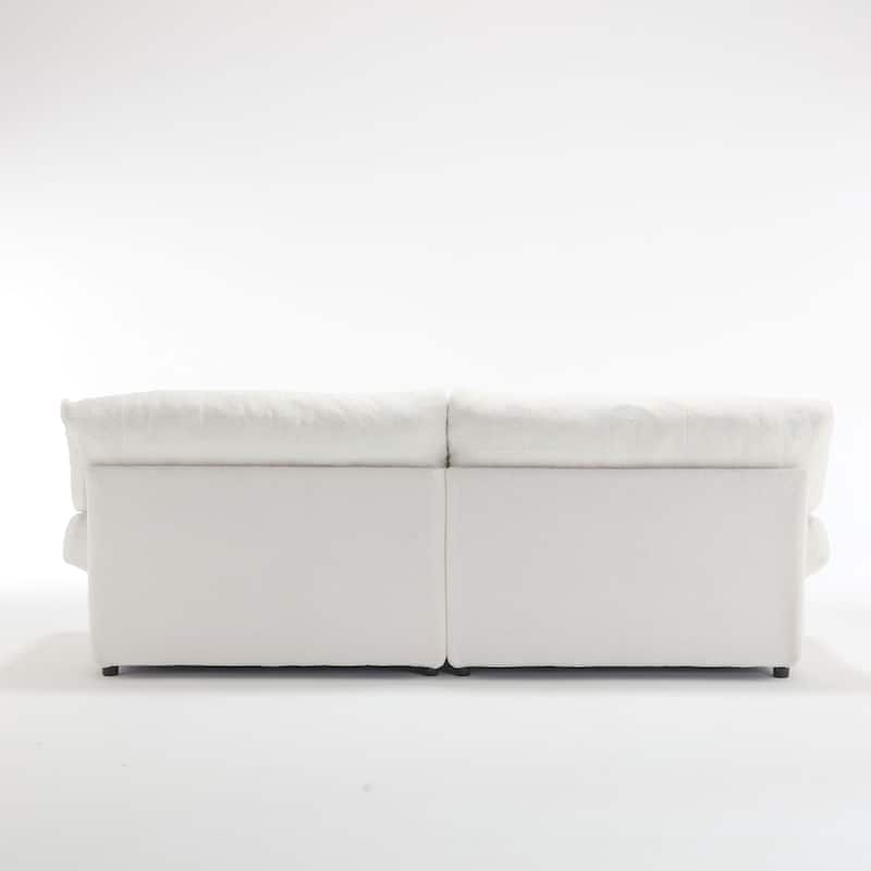 White 96.46'' Fabric 2-Seater Sofa with Button Tufting, Comfy Frame