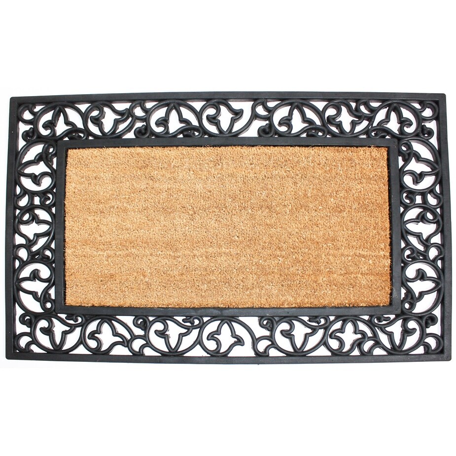 Shop 24 X 40 Bronze And Black Rectangular Rubber Scroll Border Coir Doormat Overstock 32116311