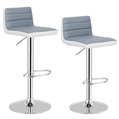 Set of 2 Adjustable PU Leather Bar Stools - 14.5" x 17" x (31" - 39") (W x D x H)