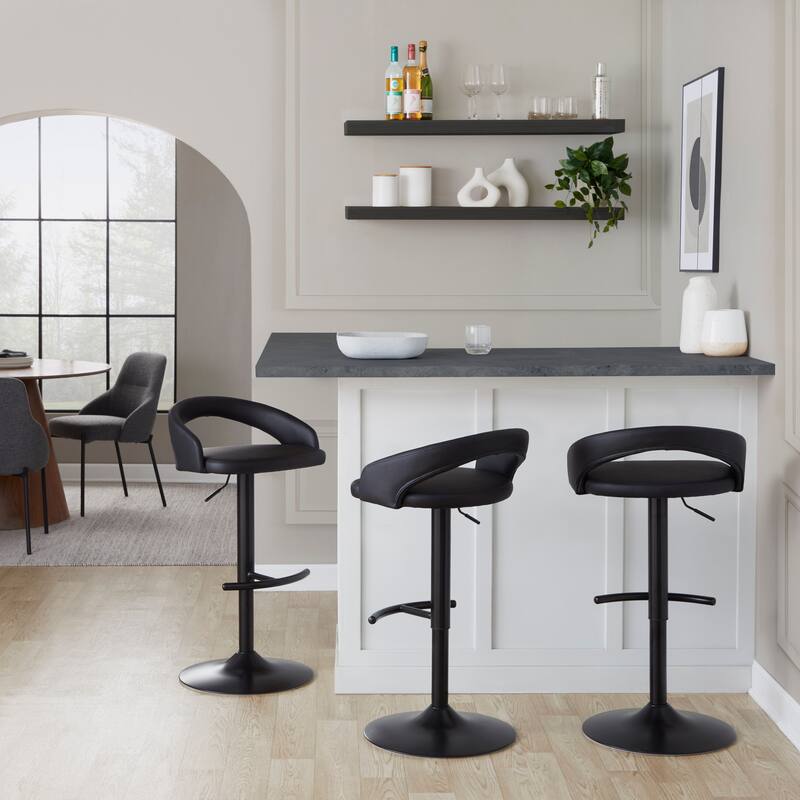 Grotto Upholstered Adjustable Barstool with Black Metal - Set Of 3