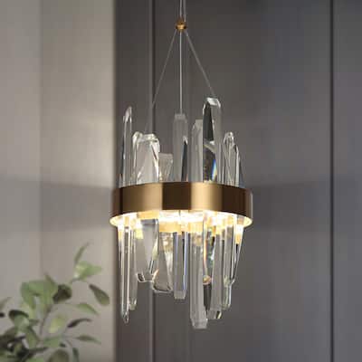 Modern Glam 2-Light LED Gold Crystal Pendant Drum Island Light - D8" x H12"