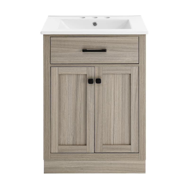 Swiss Madison SM-BV432-3 Burdon 24" Free Standing Single Basin Vanity - Weathered Oak / White - Oak Finish