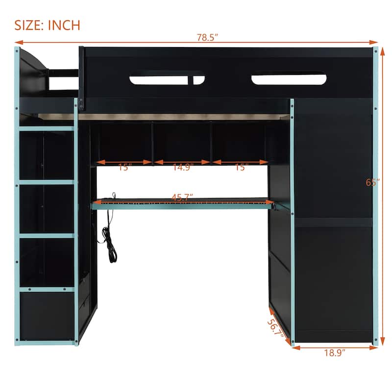 Ultimate Gamer’s Loft Bed with Desk, Storage, and RGB LED Lights by Harper&Bright Designs