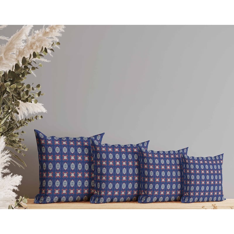 Darbari Dynasty Faux Suede Reversible Throw Pillow Blue and Gray