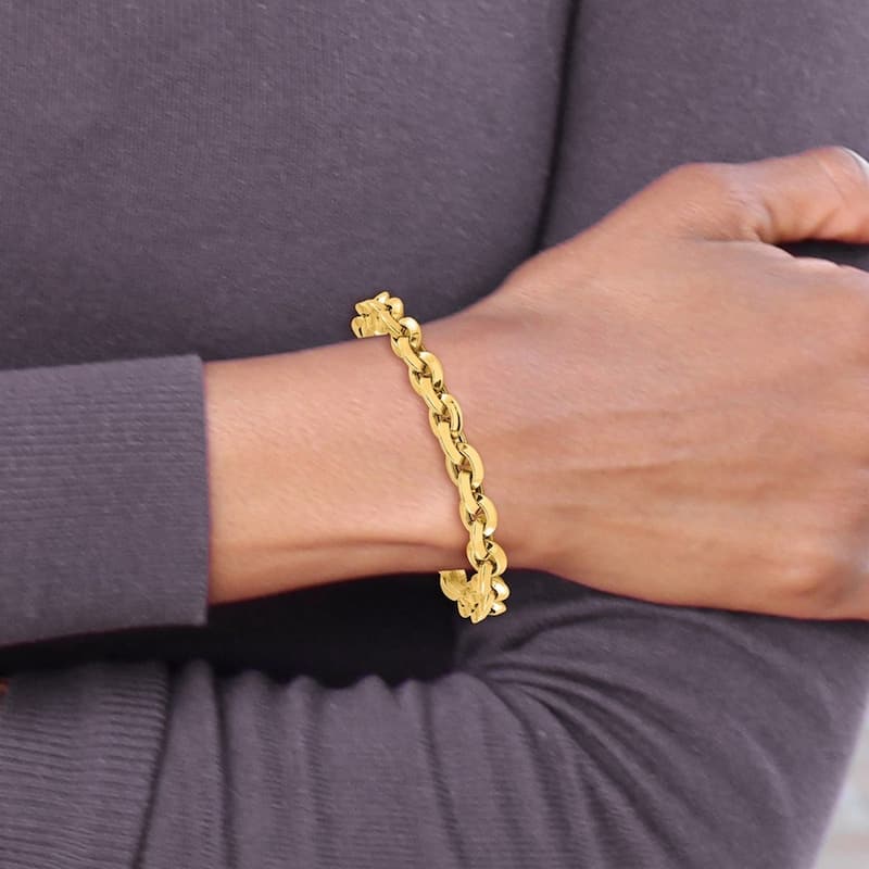 Curata 14k Polished Yellow Gold Fancy Knife edge Rolo Link Bracelet 8 Inch