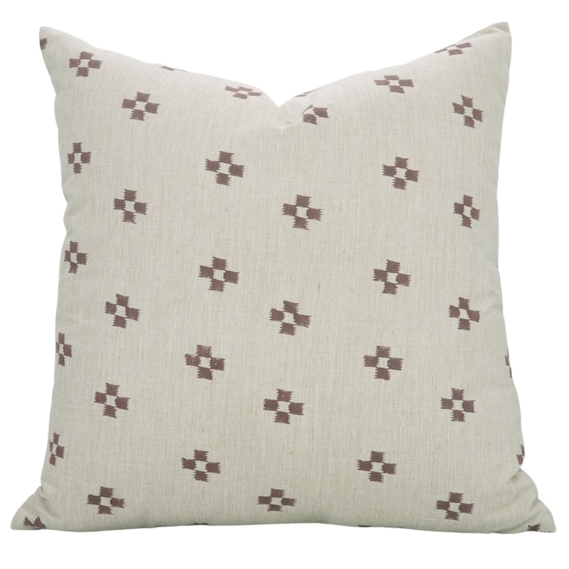 Fabdivine Soft Linen Cushion Cover Floral Block Print for Farmhouse Mustard Living Room or Office Décor, Banke Bihari - Barfi- Chocolate Brown - 14" x 14" - Pillow Covers