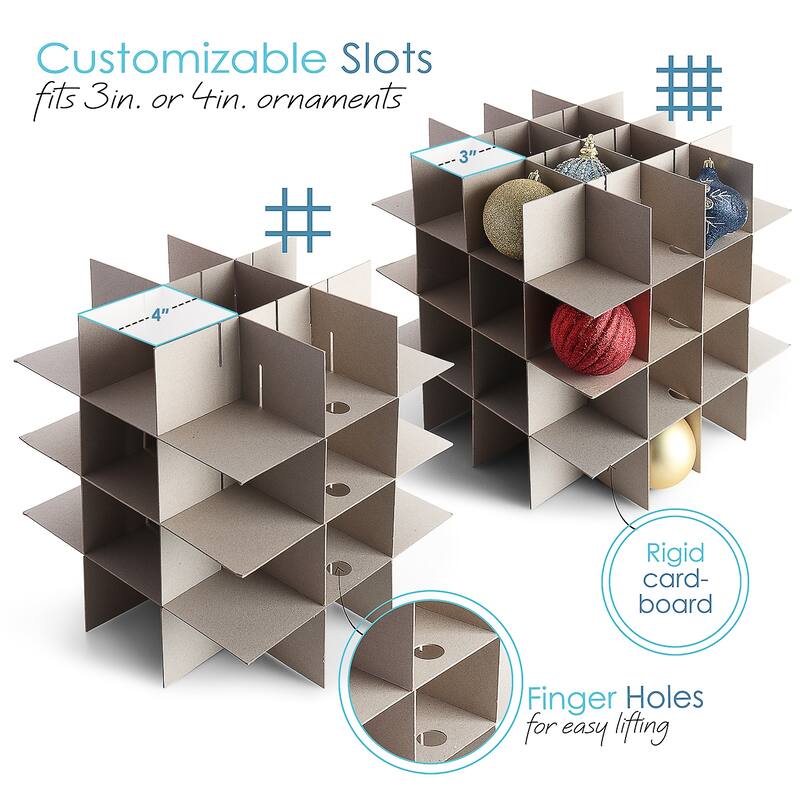 StorageBud Large Christmas Ornament Storage Box with Adjustable Dividers - Ornament Storage Container For 128 Holiday Ornaments
