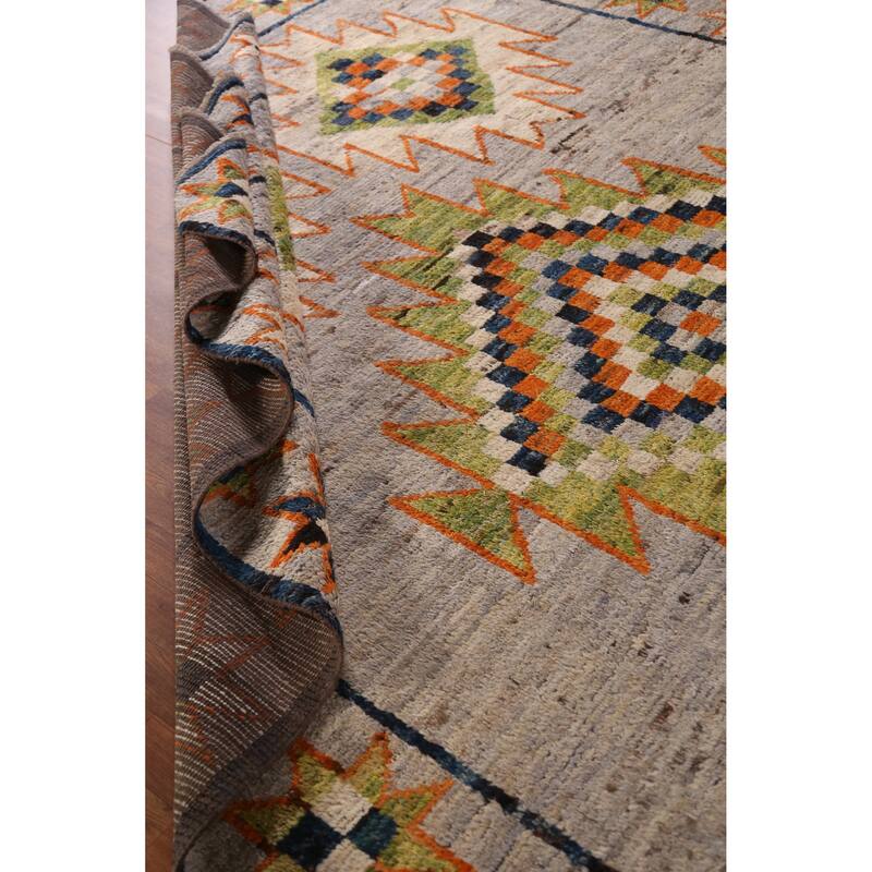Geometric Moroccan Oriental Area Rug Hand-Knotted Oriental Wool Carpet - 9'8" x 13'4"