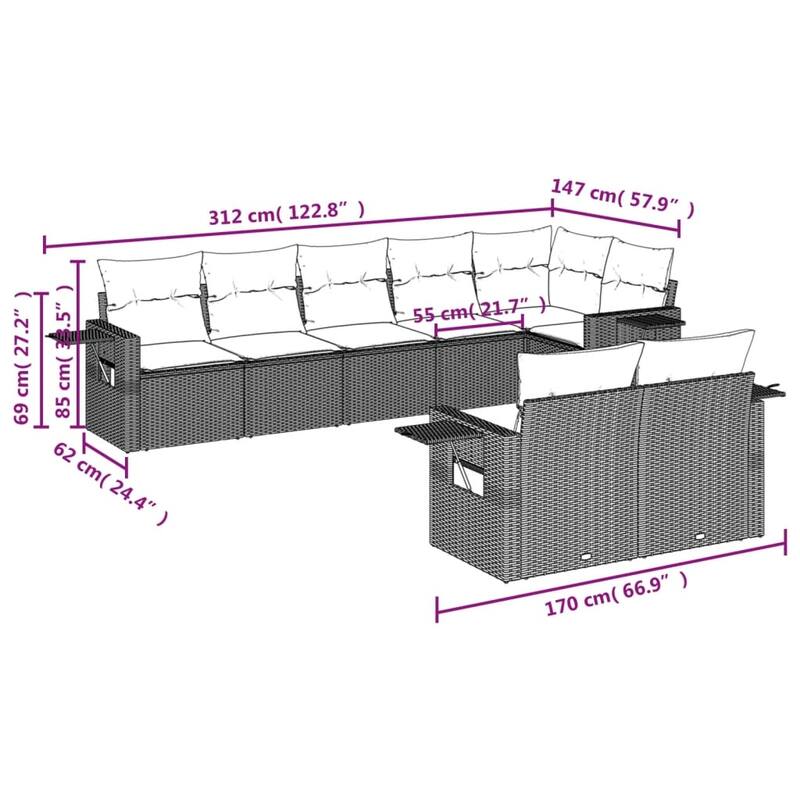 vidaXL Patio Sofa Set with Cushions Outdoor Conversation Furniture Poly Rattan