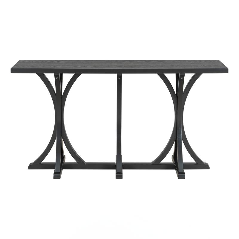Wooden Console Table with Oak Veneer Top,Farmhouse Entryway Table with Rubber Wood Slender Curved Legs - Black