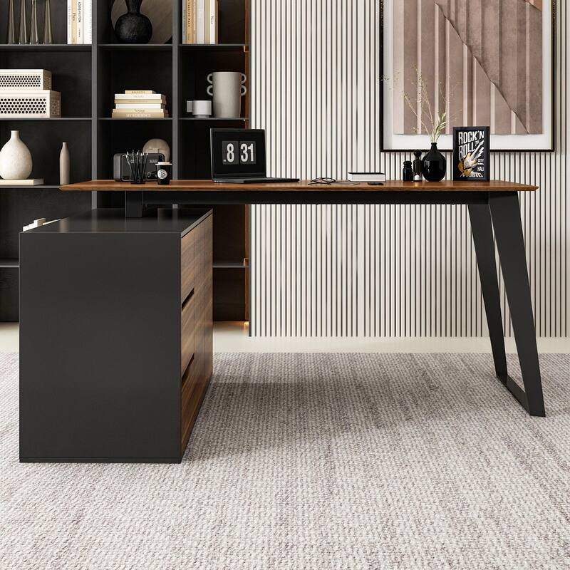 54.3" Kerrogee Office Computer Desk Corner Desk Reversible Cabinet