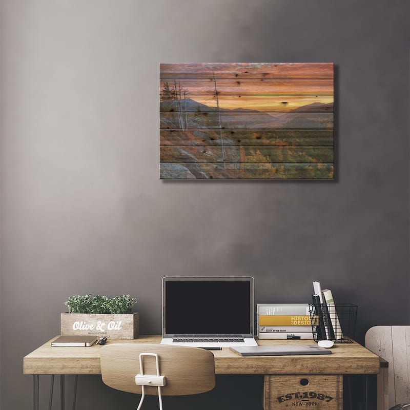 USA, New York State. Sunrise on Mount Baxter in autumn, Adirondack Mountains. Print On Wood by Chris Murray - Multi-Color