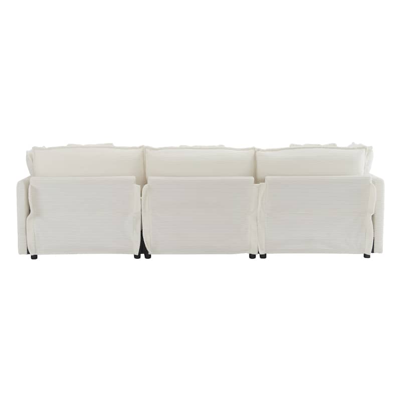 112.6" Corduroy L-Shaped Sectional Sofa with Ottoman and Storage Pockets