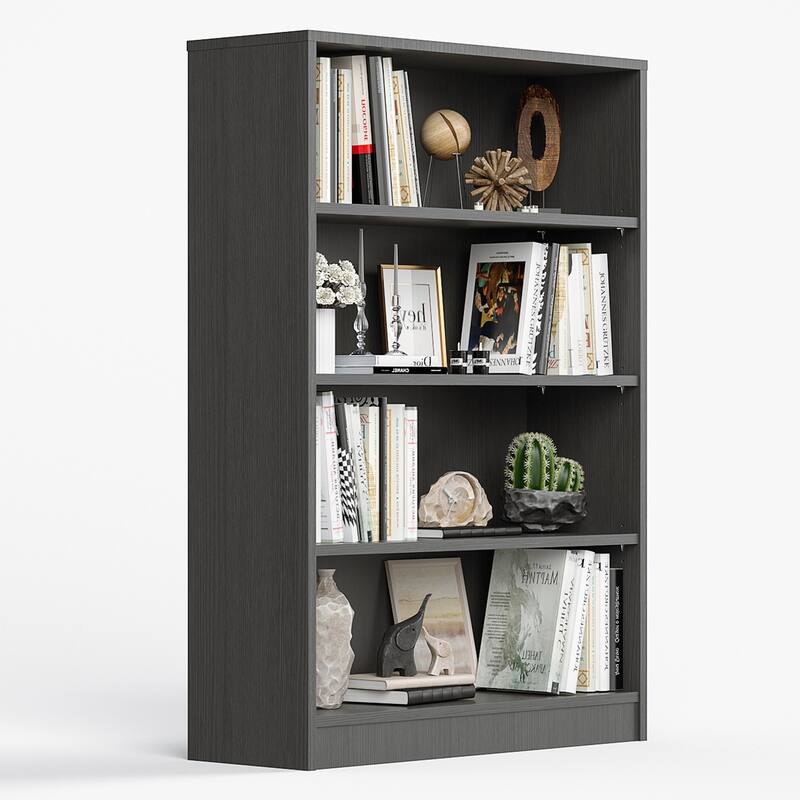 4 Shelf Bookcase 48 Inches Tall Modern Wood Bookshelf for Living Room 4 Tier Wide Manga Bookshelves Library Bookcase - Grey