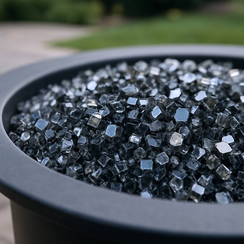 Black Round Reflective Fire Pit Glass - Black