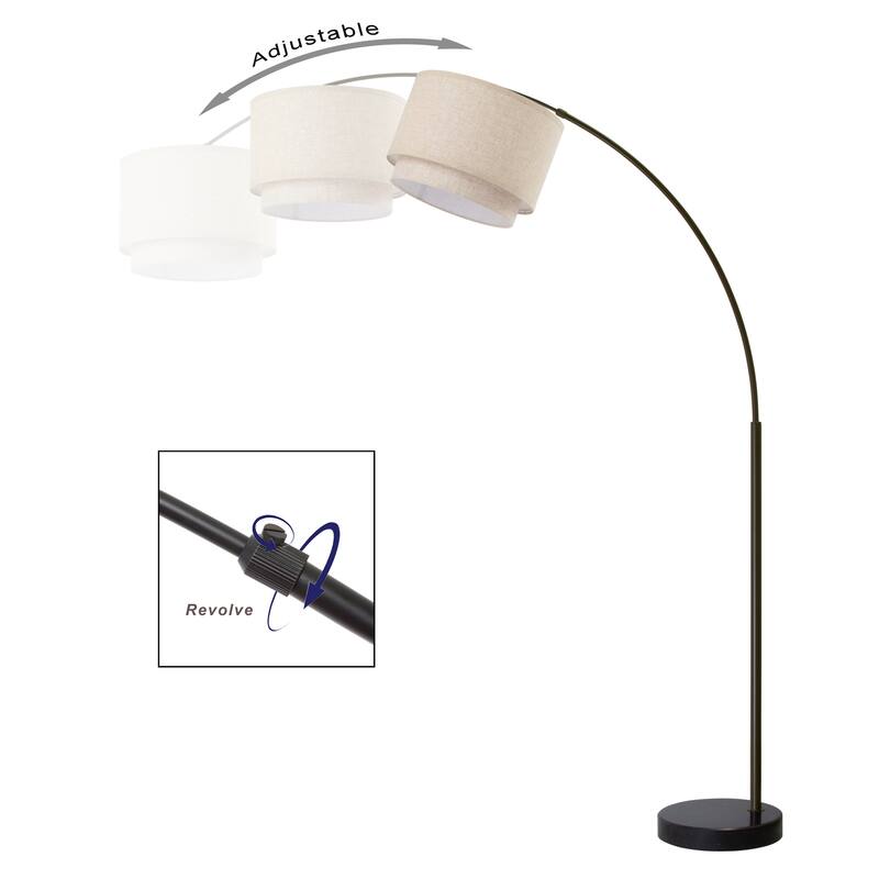 Q-Max Modern 81" Tall Standing Adjustable Arched Floor Lamp with Double Drum Shade and Marble Base