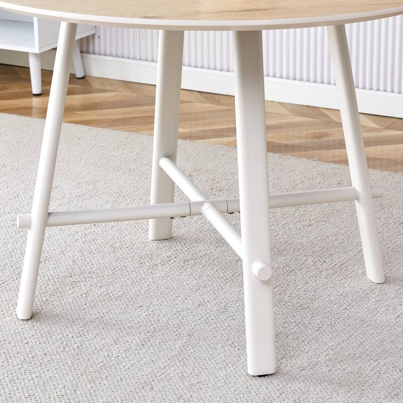 Roomfitters Modern Round Dining Table with 42 Inch Wood Pattern Top and White Metal Legs for Home or Office