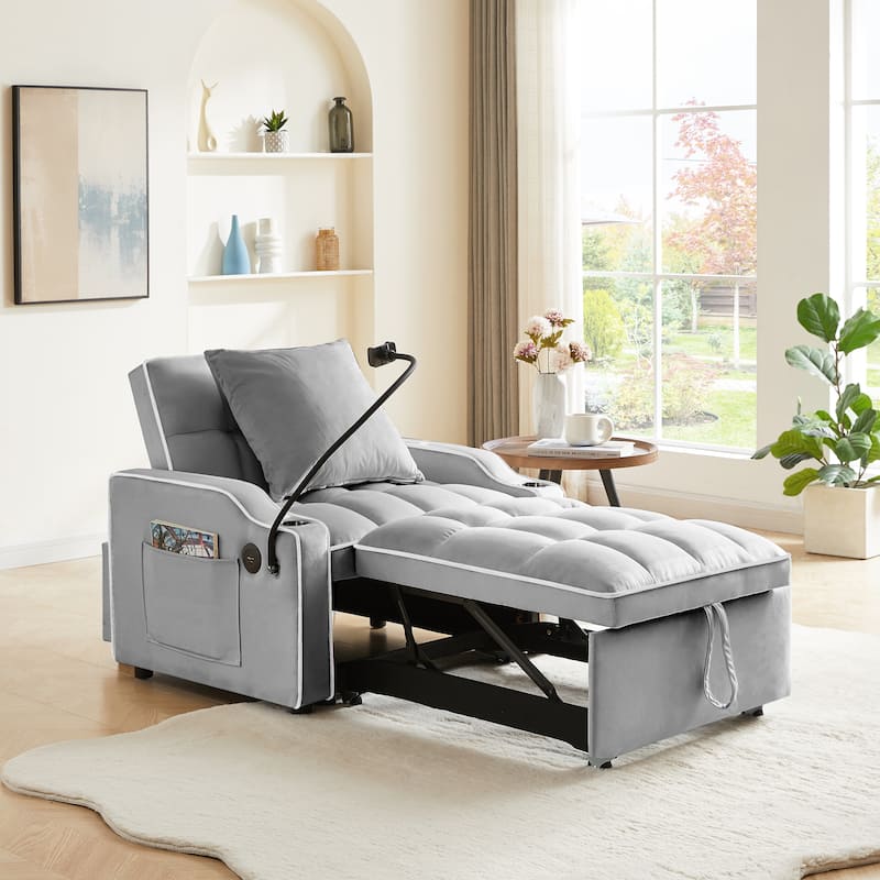 Convertible Sleeper Chair Sofa Bed Adjustable Pull Out Sleeper Chair Bed Multi-Pockets Folding Sofa Bed,3-in-1 Sofa Bed