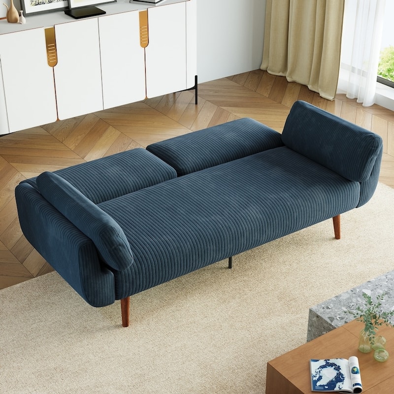73.3" W Flared Arm Convertible Sleeper Sofa Modern Corduroy Loveseat