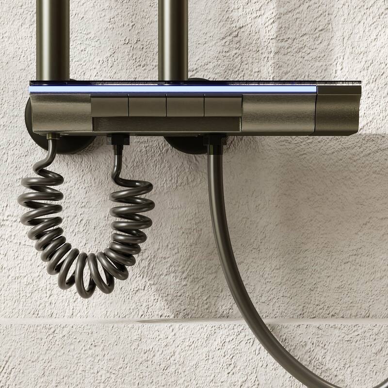 Thermostatic Shower System with Rainfall Shower Head, Adjustable Height Wall Mounted Shower Set