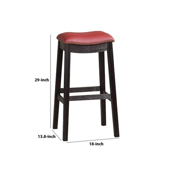 29 Inch Wooden Bar Stool with Upholstered Cushion Seat Set of 2