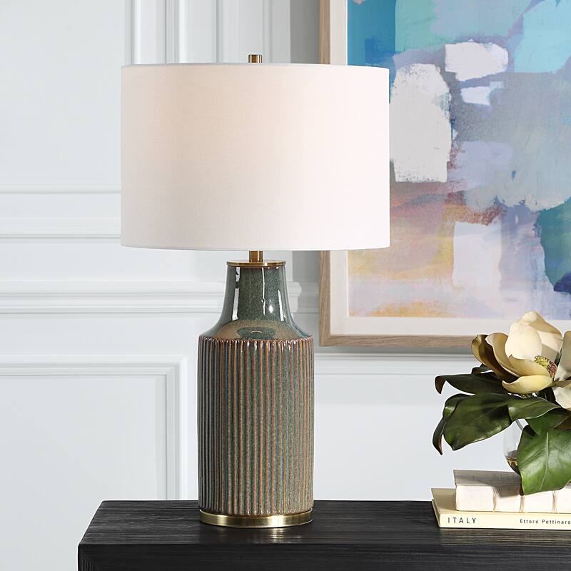 The Gray Barn Green Textured Ceramic Brushed Brass Table Lamp