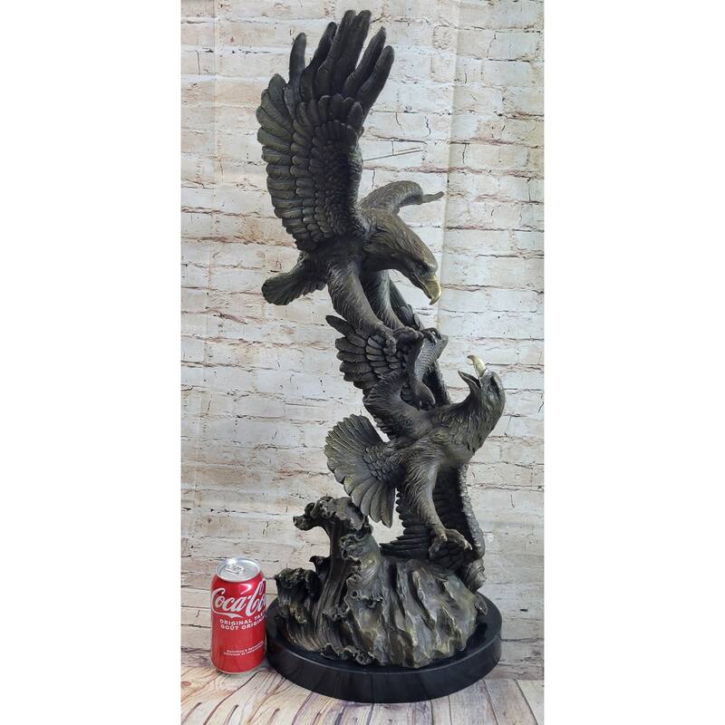 Fighting Eagles Birds Bronze Statue Sculpture Figure Signed Original Marble Base