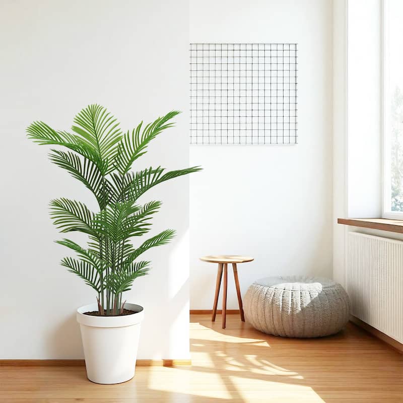 Artificial Areca Palm Plant, 5.2ft Tall Faux Tropical Dypsis Lutescens Tree in Pot, 2pcs/set