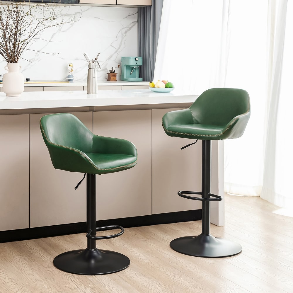 Glitzhome Mid-Century Height Adjustable Faux Leather Swivel Counter Bar Stools